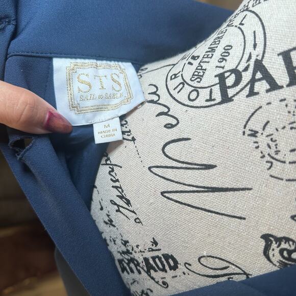 SAIL TO SABLE Navy Blue Cowl High Neck Button Back Sleeveless Dress Sz M preppy - Picture 7 of 11